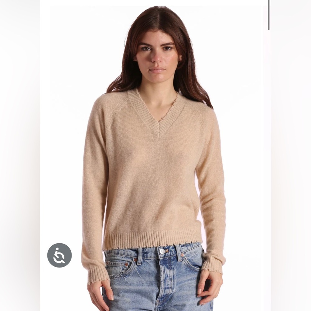 Minnie Rose 7GG Cashmere Frayed Edge Cropped Vneck sweater (read description)